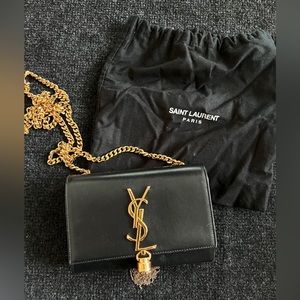 Gorgeous Yves Saint Laurent cross body bag black with gold accessory